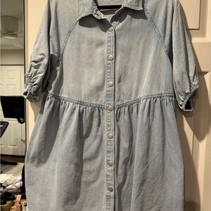 Vestique Blue Buttoned Polo Collar Dress
